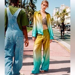 Zara tie dye satin effect wide leg pants NWT